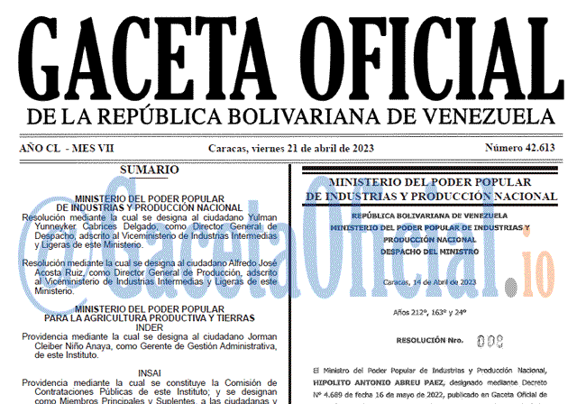 Gaceta Oficial, Gaceta 42613, Gaceta #42613, Gaceta Oficial Venezuela #42613