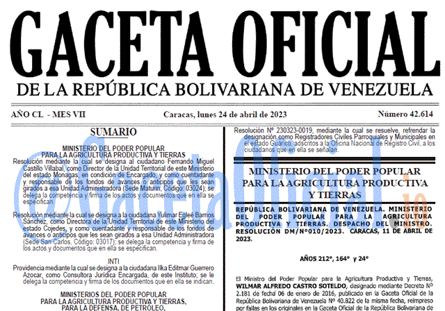 Gaceta Oficial, Gaceta 42614, Gaceta #42614, Gaceta Oficial Venezuela #42614