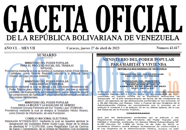 Gaceta Oficial, Gaceta 42617, Gaceta #42617, Gaceta Oficial Venezuela #42617