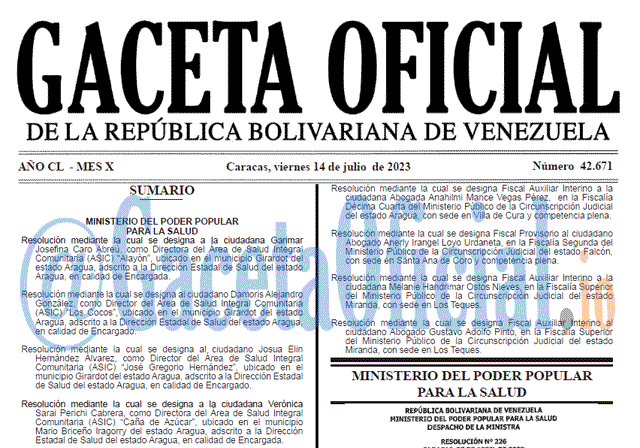 Venezuela Gaceta Oficial 42671 del 14 julio 2023 Gaceta Oficial, Gaceta 42671, Gaceta 42671 HD, Gaceta #42671, Gaceta Oficial Venezuela #42671