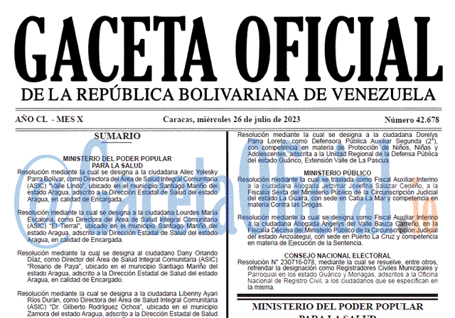 Venezuela Gaceta Oficial 42678 del 26 julio 2023 Gaceta Oficial, Gaceta 42678, Gaceta 42678 HD, Gaceta #42678, Gaceta Oficial Venezuela #42678