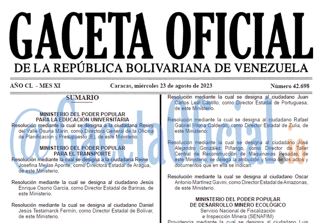 Venezuela Gaceta Oficial 42698 del 23 agosto 2023 Gaceta Oficial, Gaceta 42698, Gaceta 42698 HD, Gaceta #42698, Gaceta Oficial Venezuela #42698