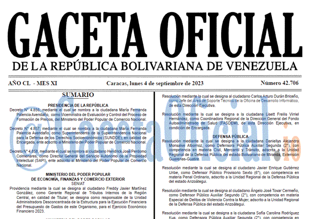 Venezuela Gaceta Oficial 42706 del 4 septiembre 2023 Gaceta Oficial, Gaceta 42706, Gaceta 42706 HD, Gaceta #42706, Gaceta Oficial Venezuela #42706
