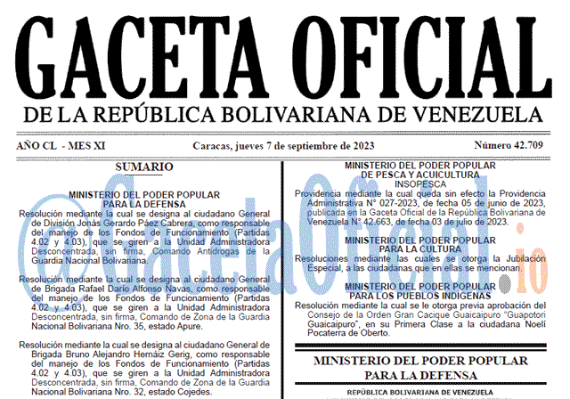 Venezuela Gaceta Oficial 42709 del 7 septiembre 2023 Gaceta Oficial, Gaceta 42709, Gaceta 42709 HD, Gaceta #42709, Gaceta Oficial Venezuela #42709