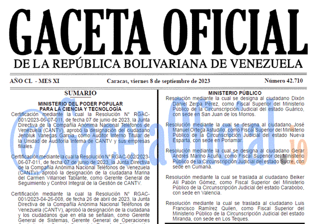 Venezuela Gaceta Oficial 42710 del 8 septiembre 2023 Gaceta Oficial, Gaceta 42710, Gaceta 42710 HD, Gaceta #42710, Gaceta Oficial Venezuela #42710