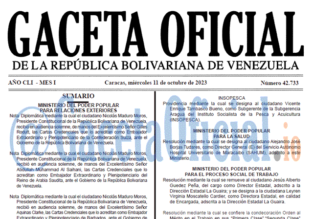 Gaceta Oficial, Gaceta 42733, Gaceta 42733 HD, Gaceta #42733, Gaceta Oficial Venezuela #42733