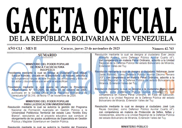 Venezuela Gaceta Oficial 42763 del 23 noviembre 2023 Gaceta Oficial, Gaceta 42763, Gaceta 42763 HD, Gaceta #42763, Gaceta Oficial Venezuela #42763