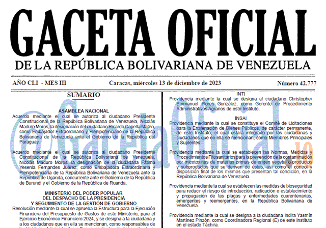 Gaceta Oficial, Gaceta 42777, Gaceta 42777 HD, Gaceta #42777, Gaceta Oficial Venezuela #42777