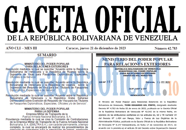 Venezuela Gaceta Oficial 42783 del 21 diciembre 2023 Gaceta Oficial, Gaceta 42783, Gaceta 42783 HD, Gaceta #42783, Gaceta Oficial Venezuela #42783