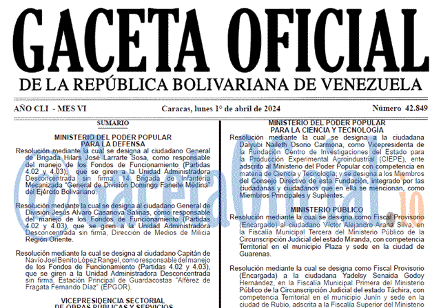 Venezuela Gaceta Oficial 42849 del 1 abril 2024 Gaceta Oficial, Gaceta 42849, Gaceta 42849 HD, Gaceta #42849, Gaceta Oficial Venezuela #42849