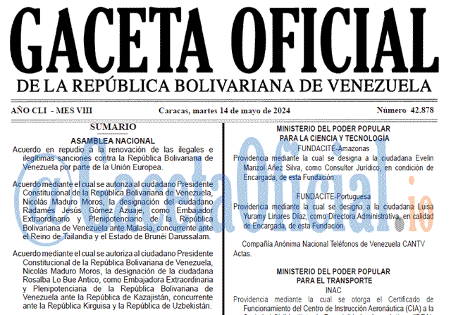 Venezuela Gaceta Oficial 42878 del 14 mayo 2024 Gaceta Oficial, Gaceta 42878, Gaceta 42878 HD, Gaceta #42878, Gaceta Oficial Venezuela #42878