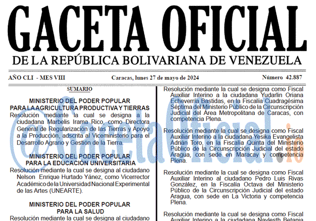 Venezuela Gaceta Oficial 42887 del 27 mayo 2024 Gaceta Oficial, Gaceta 42887, Gaceta 42887 HD, Gaceta #42887, Gaceta Oficial Venezuela #42887