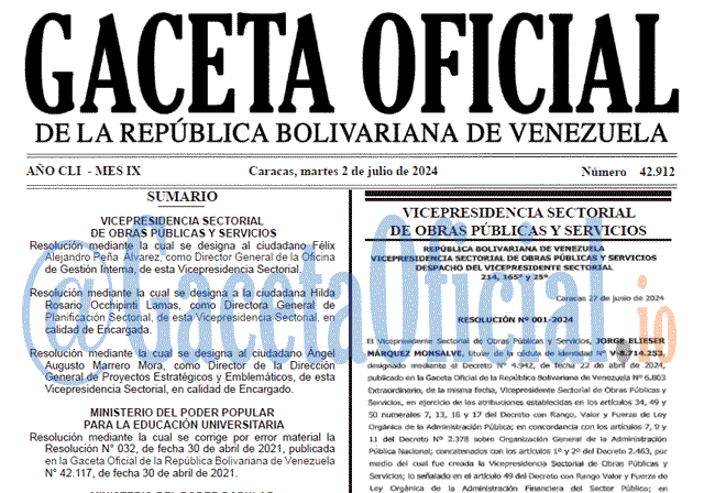 Gaceta Oficial, Gaceta 42912, Gaceta 42912 HD, Gaceta #42912, Gaceta Oficial Venezuela #42912