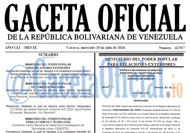 Venezuela Gaceta Oficial 42917 del 10 julio 2024 Gaceta Oficial, Gaceta 42917, Gaceta 42917 HD, Gaceta #42917, Gaceta Oficial Venezuela #42917