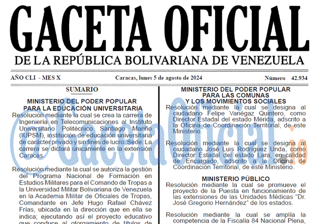 Venezuela Gaceta Oficial 42934 del 5 agosto 2024 Gaceta Oficial, Gaceta 42934, Gaceta 42934 HD, Gaceta #42934, Gaceta Oficial Venezuela #42934
