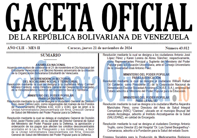 Gaceta Oficial, Gaceta 43012, Gaceta 43012 HD, Gaceta #43012, Gaceta Oficial Venezuela #43012