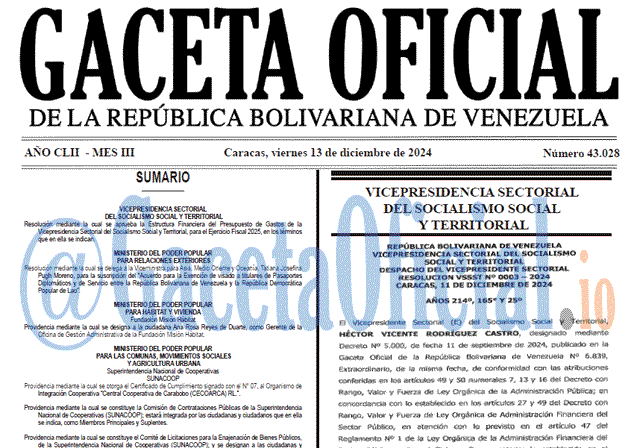 Gaceta Oficial, Gaceta 43028, Gaceta 43028 HD, Gaceta #43028, Gaceta Oficial Venezuela #43028