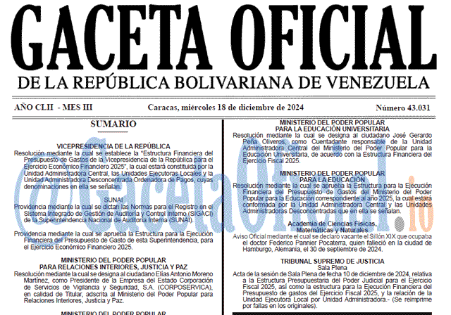 Gaceta Oficial, Gaceta 43031, Gaceta 43031 HD, Gaceta #43031, Gaceta Oficial Venezuela #43031