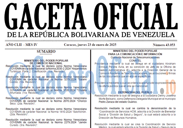 Gaceta Oficial, Gaceta 43053, Gaceta 43053 HD, Gaceta #43053, Gaceta Oficial Venezuela #43053