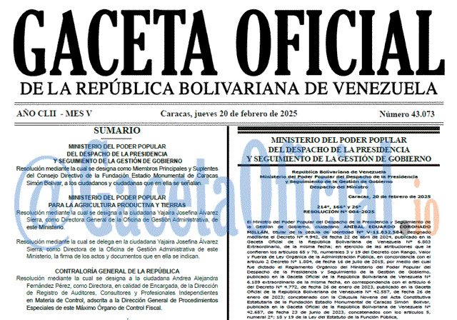 Venezuela Gaceta Oficial 43073 del 20 febrero 2025 Gaceta Oficial, Gaceta 43073, Gaceta 43073 HD, Gaceta #43073, Gaceta Oficial Venezuela #43073