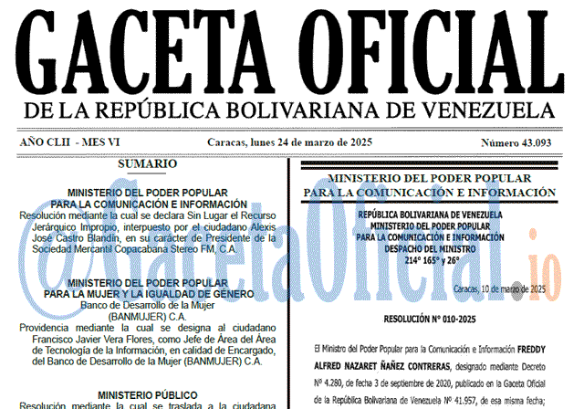 Venezuela Gaceta Oficial 43093 del 24 marzo 2025 Gaceta Oficial, Gaceta 43093, Gaceta 43093 HD, Gaceta #43093, Gaceta Oficial Venezuela #43093