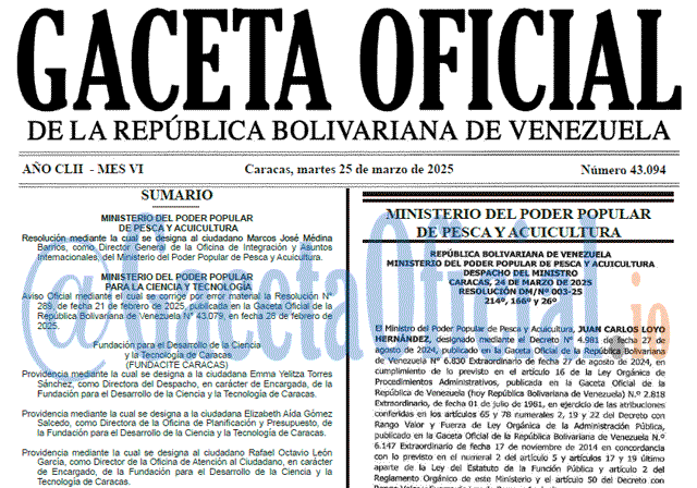 Gaceta Oficial, Gaceta 43094, Gaceta 43094 HD, Gaceta #43094, Gaceta Oficial Venezuela #43094