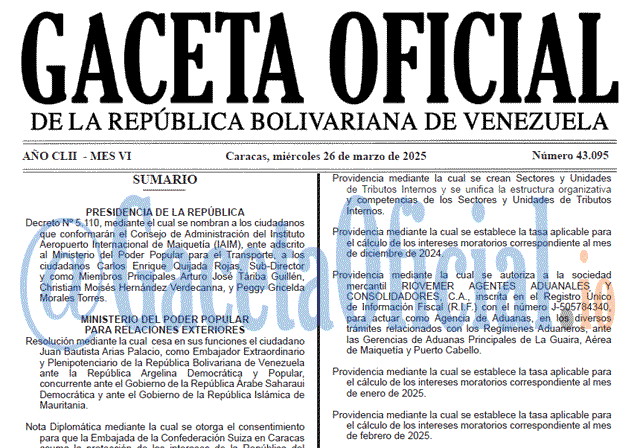 Gaceta Oficial, Gaceta 43095, Gaceta 43095 HD, Gaceta #43095, Gaceta Oficial Venezuela #43095