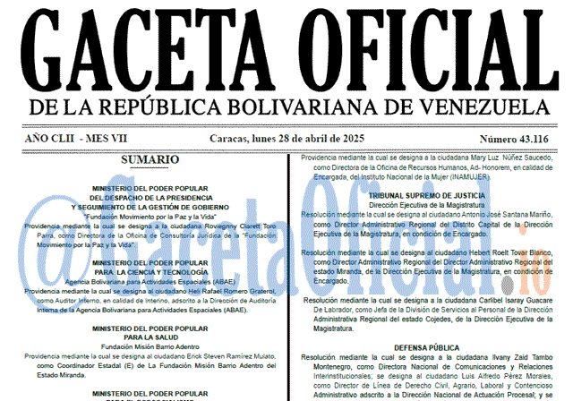 Gaceta Oficial, Gaceta 43116, Gaceta 43116 HD, Gaceta #43116, Gaceta Oficial Venezuela #43116