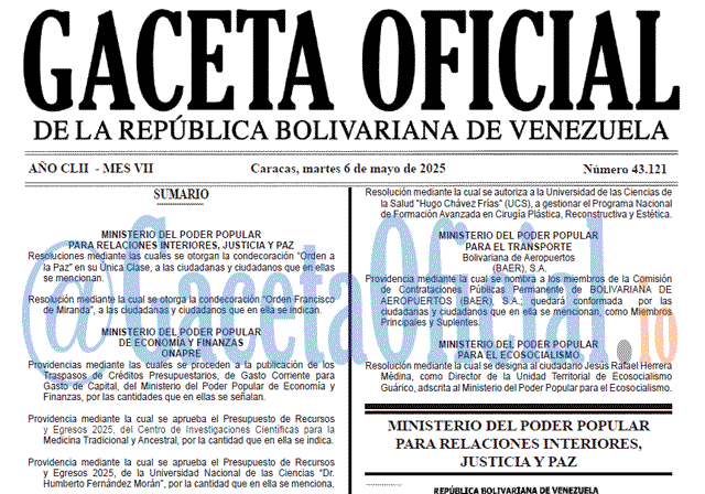 Gaceta Oficial, Gaceta 43121, Gaceta 43121 HD, Gaceta #43121, Gaceta Oficial Venezuela #43121