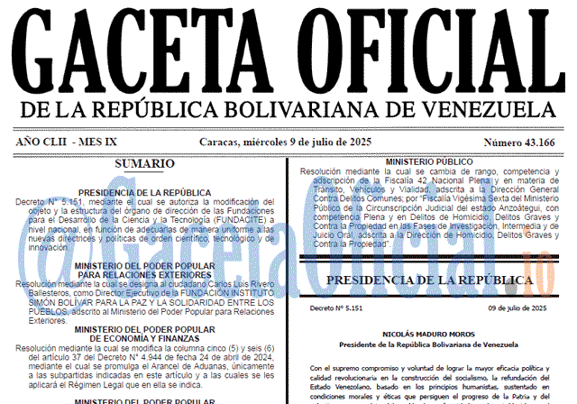 Venezuela Gaceta Oficial 43166 del 9 julio 2025 Gaceta Oficial, Gaceta 43166, Gaceta 43166 HD, Gaceta #43166, Gaceta Oficial Venezuela #43166
