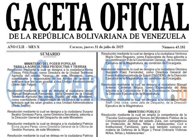 Gaceta Oficial, Gaceta 43181, Gaceta 43181 HD, Gaceta #43181, Gaceta Oficial Venezuela #43181