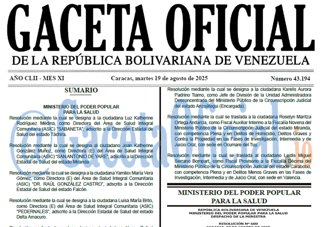 Venezuela Gaceta Oficial 43194 del 19 agosto 2025 Gaceta Oficial, Gaceta 43194, Gaceta 43194 HD, Gaceta #43194, Gaceta Oficial Venezuela #43194