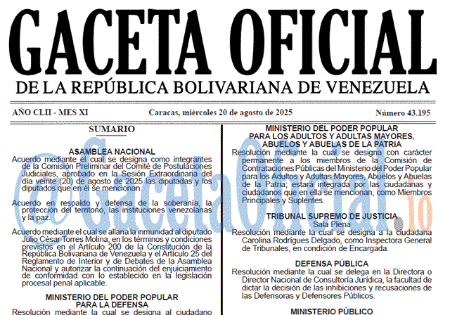 Venezuela Gaceta Oficial 43195 del 20 agosto 2025 Gaceta Oficial, Gaceta 43195, Gaceta 43195 HD, Gaceta #43195, Gaceta Oficial Venezuela #43195