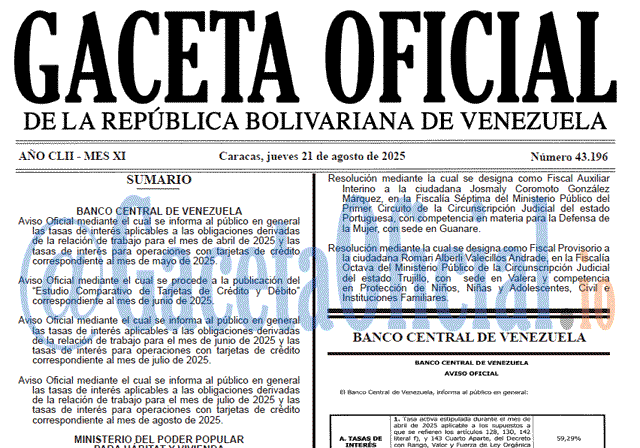 Venezuela Gaceta Oficial 43196 del 21 agosto 2025 Gaceta Oficial, Gaceta 43196, Gaceta 43196 HD, Gaceta #43196, Gaceta Oficial Venezuela #43196