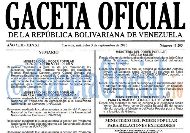 Venezuela Gaceta Oficial 43205 del 3 septiembre 2025 Gaceta Oficial, Gaceta 43205, Gaceta 43205 HD, Gaceta #43205, Gaceta Oficial Venezuela #43205