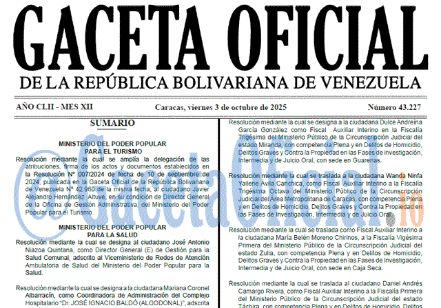 Gaceta Oficial, Gaceta 43227, Gaceta 43227 HD, Gaceta #43227, Gaceta Oficial Venezuela #43227