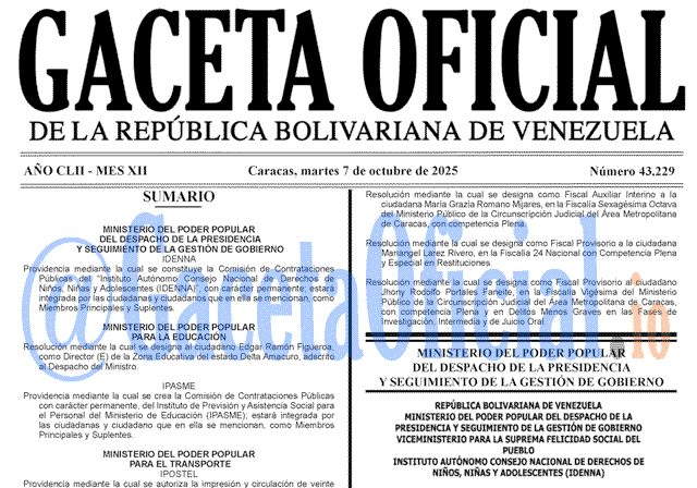 Venezuela Gaceta Oficial 43229 del 7 octubre 2025 Gaceta Oficial, Gaceta 43229, Gaceta 43229 HD, Gaceta #43229, Gaceta Oficial Venezuela #43229