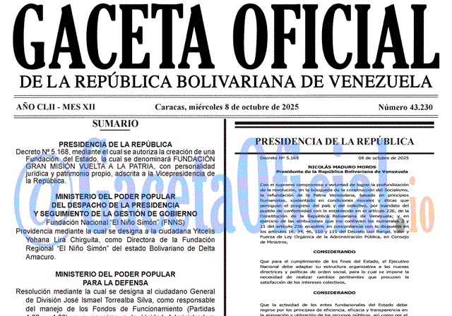 Venezuela Gaceta Oficial 43230 del 8 octubre 2025 Gaceta Oficial, Gaceta 43230, Gaceta 43230 HD, Gaceta #43230, Gaceta Oficial Venezuela #43230