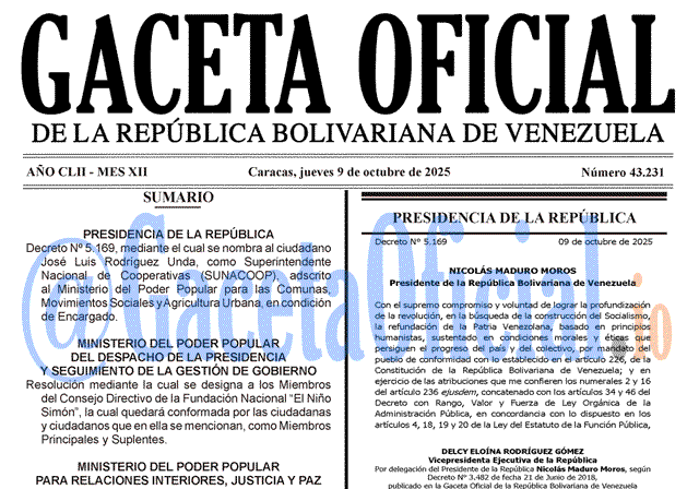 Venezuela Gaceta Oficial 43231 del 9 octubre 2025 Gaceta Oficial, Gaceta 43231, Gaceta 43231 HD, Gaceta #43231, Gaceta Oficial Venezuela #43231