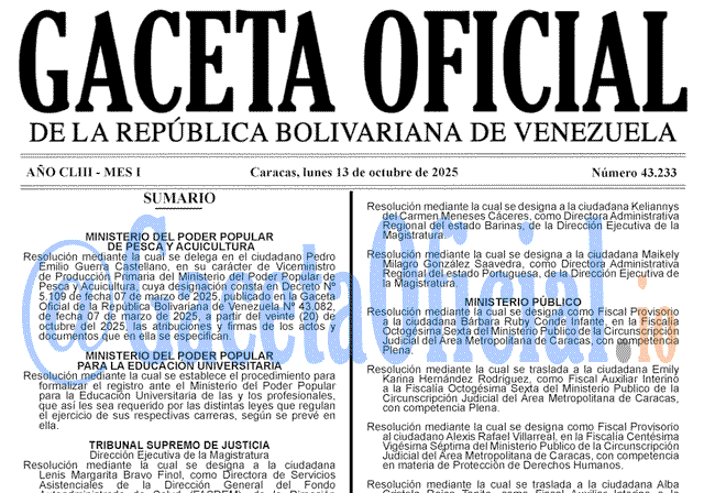 Venezuela Gaceta Oficial 43233 del 13 octubre 2025 Gaceta Oficial, Gaceta 43233, Gaceta 43233 HD, Gaceta #43233, Gaceta Oficial Venezuela #43233