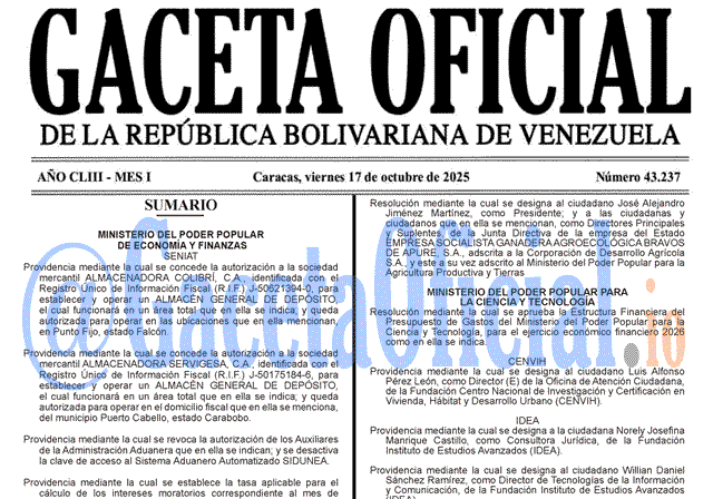 Gaceta Oficial, Gaceta 43237, Gaceta 43237 HD, Gaceta #43237, Gaceta Oficial Venezuela #43237
