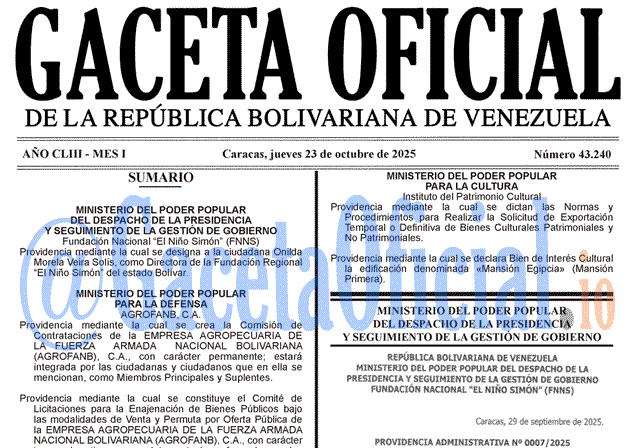 Gaceta Oficial, Gaceta 43240, Gaceta 43240 HD, Gaceta #43240, Gaceta Oficial Venezuela #43240
