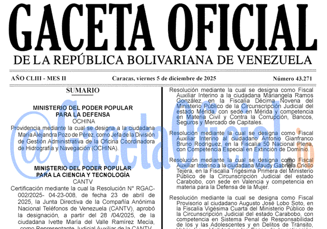 Gaceta Oficial, Gaceta 43271, Gaceta 43271 HD, Gaceta #43271, Gaceta Oficial Venezuela #43271
