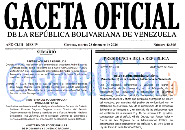 Gaceta Oficial, Gaceta 43305, Gaceta 43305 HD, Gaceta #43305, Gaceta Oficial Venezuela #43305