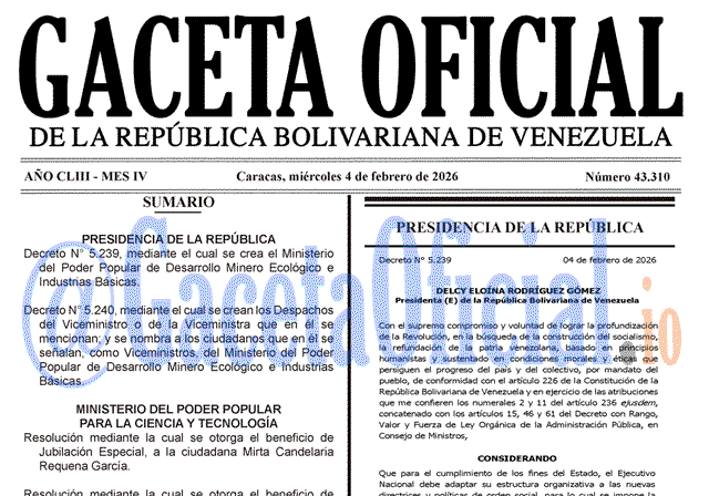 Gaceta Oficial, Gaceta 43310, Gaceta 43310 HD, Gaceta #43310, Gaceta Oficial Venezuela #43310