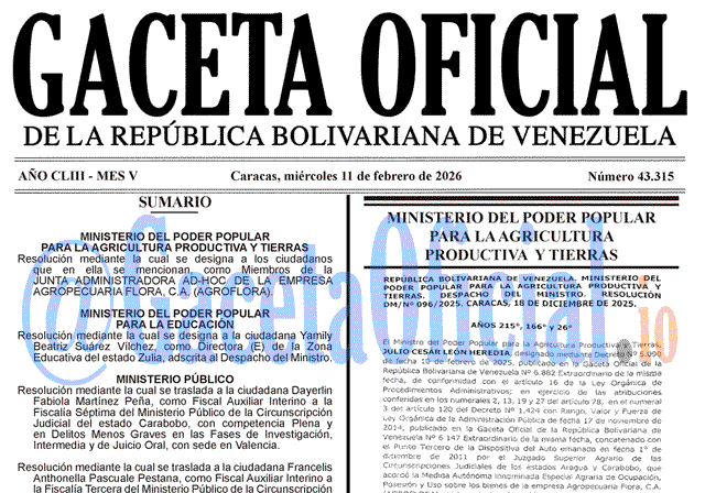 Gaceta Oficial, Gaceta 43315, Gaceta 43315 HD, Gaceta #43315, Gaceta Oficial Venezuela #43315