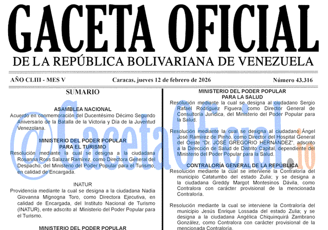 Gaceta Oficial, Gaceta 43316, Gaceta 43316 HD, Gaceta #43316, Gaceta Oficial Venezuela #43316