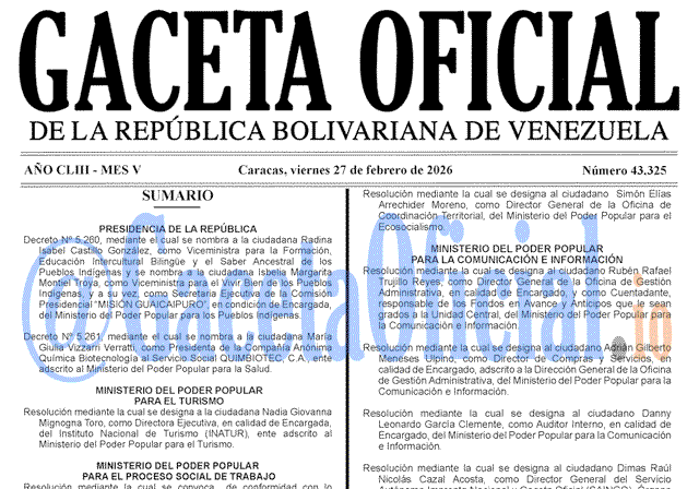 Gaceta Oficial, Gaceta 43325, Gaceta 43325 HD, Gaceta #43325, Gaceta Oficial Venezuela #43325