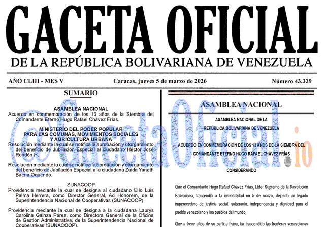Gaceta Oficial, Gaceta 43329, Gaceta 43329 HD, Gaceta #43329, Gaceta Oficial Venezuela #43329