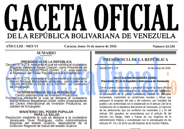 Gaceta Oficial, Gaceta 43336, Gaceta 43336 HD, Gaceta #43336, Gaceta Oficial Venezuela #43336